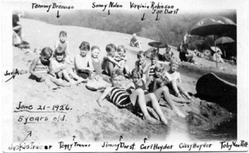 Vintage picture from 1926 of kids on a Russian River beach near Schoolhouse Canyon